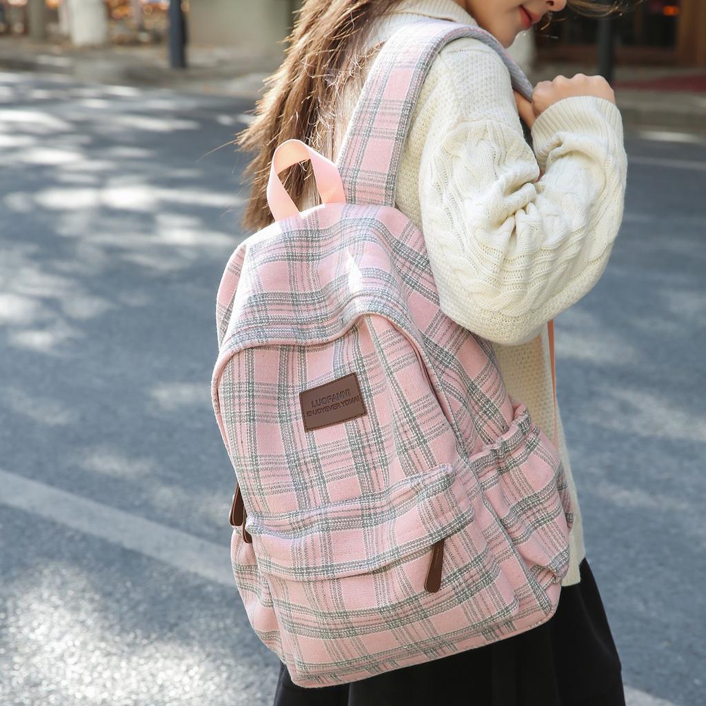 Zaino Scolastico a Quadri Borsa Scolastica Studente Universitario Femminile Zaino Leggero per Computer Nuovo Zaino Casual per Studente delle Medie Versatile Donna