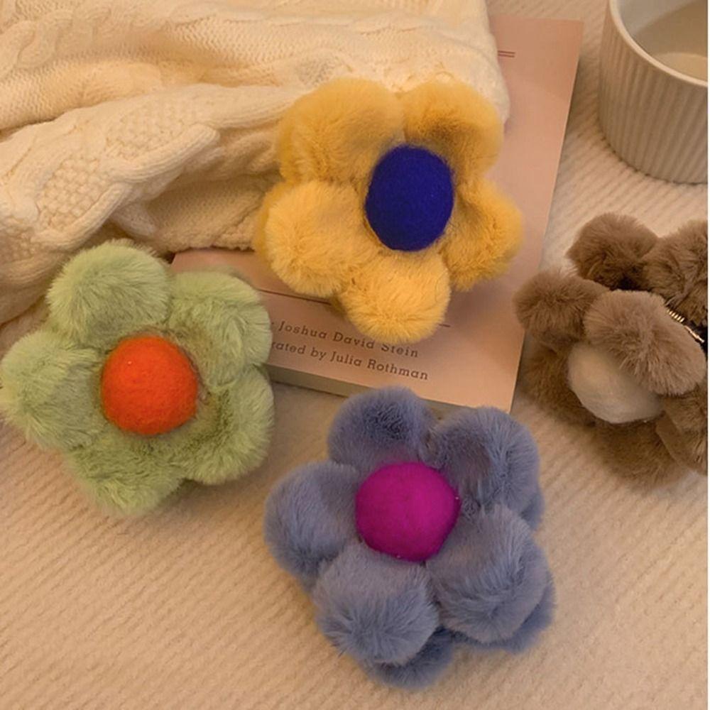 Grab Clip Plush Hair Claw Ponytail Holder Large Shark Clip Sweet Flower Hair Clip  Streetwear