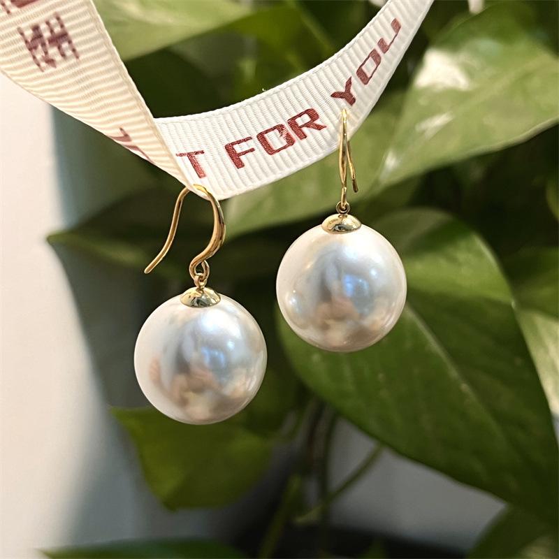 Large Pearl Earrings Woman - Simple and Elegant High-End Pearl Ear Hook - Elegant and Luxurious Retro Earrings
