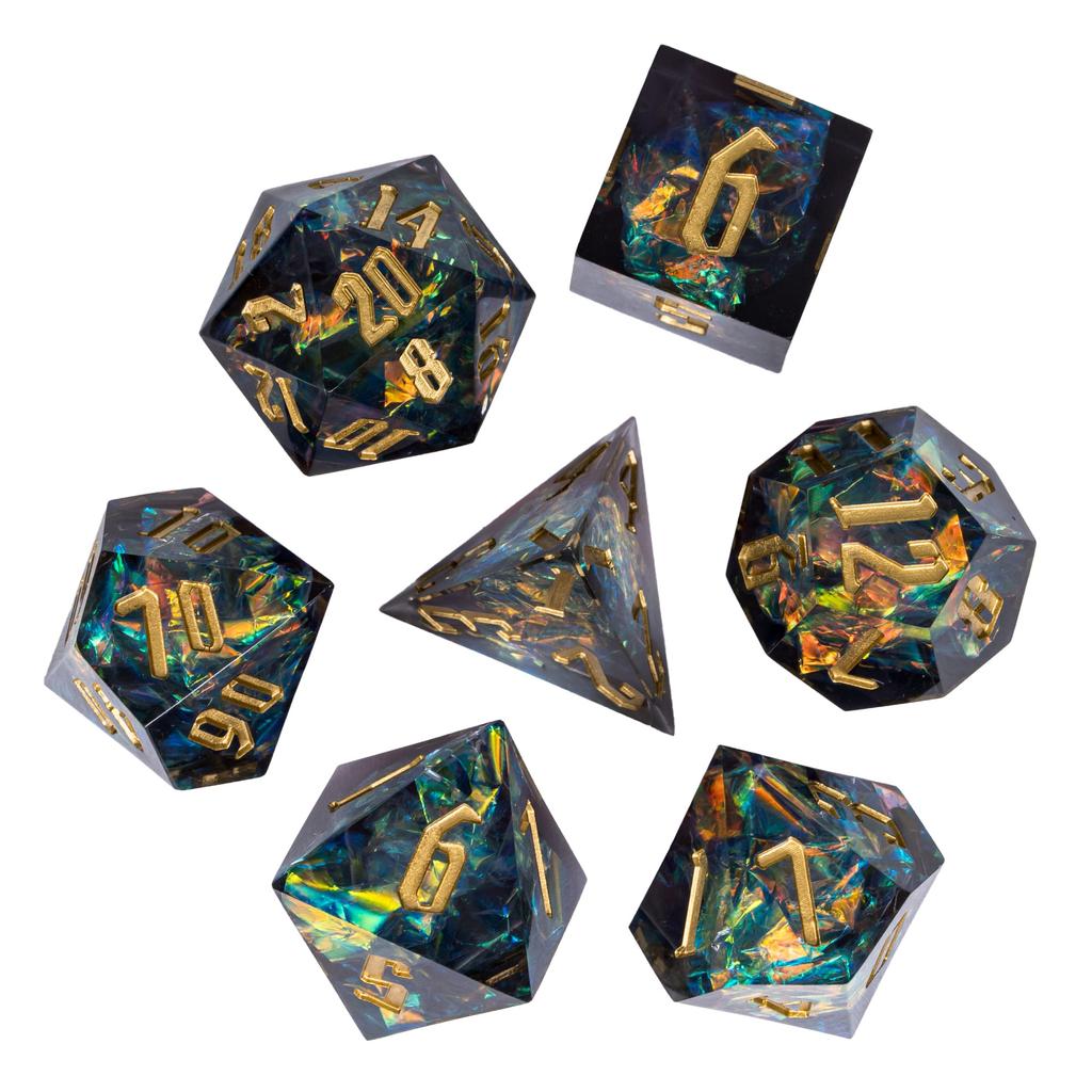 Cusdie Unique DND Dice Sharp Edges D4 D6 D8 D10 D% D12 D20 Polyhedral Dice Set for Dungeons&Dragons Tabletop Role Playing Games