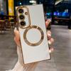 Suitable for Samsung S24Ultra Mobile Phone Case Square Solid Color Electroplating Magnetic Suction S21FE Anti-drop Mobile Phone Case