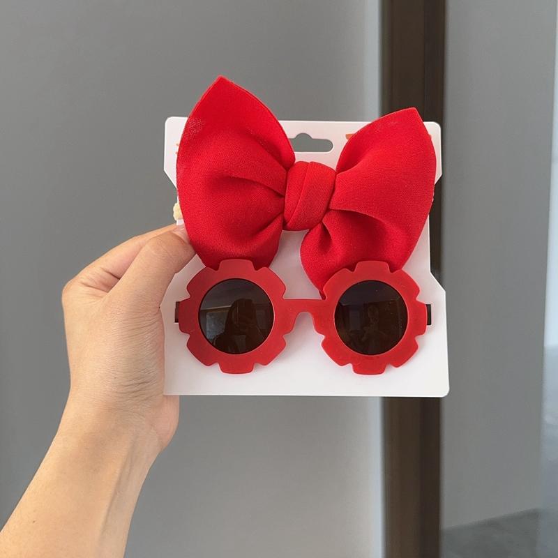 New Children Solid Color Cotton Bowknot Wide Hairband Round Sunglasses Set Baby Girls Sunglasses Kids Hair Accessories