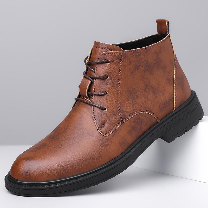 

Fashion Men s Hand-stitched Boots Plus-size Casual Shoes Comfortable Soft Ankle Boots Outdoor Non-slip Wear Boots Walking Shoes for Men 48 коричневый