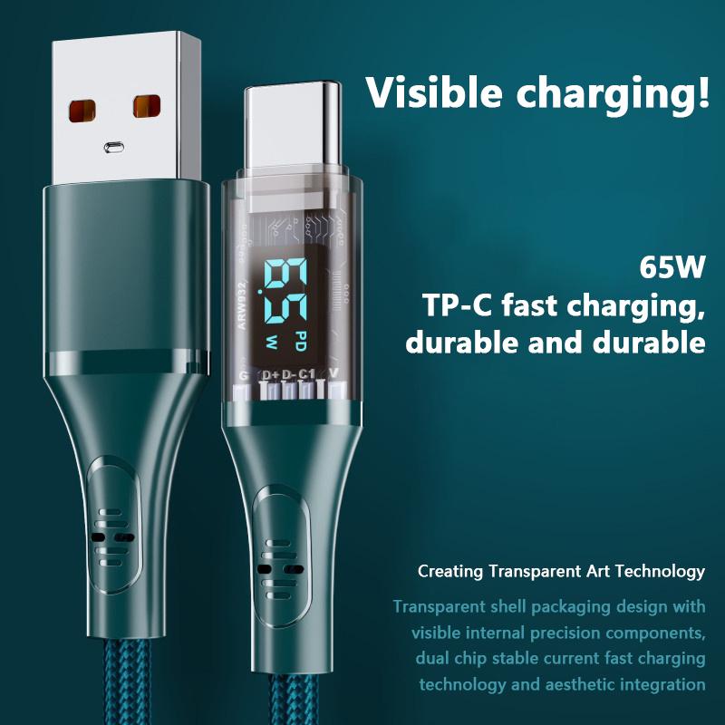 

7A 100W Usb C-Type C кабель цифровой дисплей Pd быстрая зарядка шнур для Macbook Iphone 15 Pro Max Xiaomi 13 12 Samsung S23 1.2M чёрный