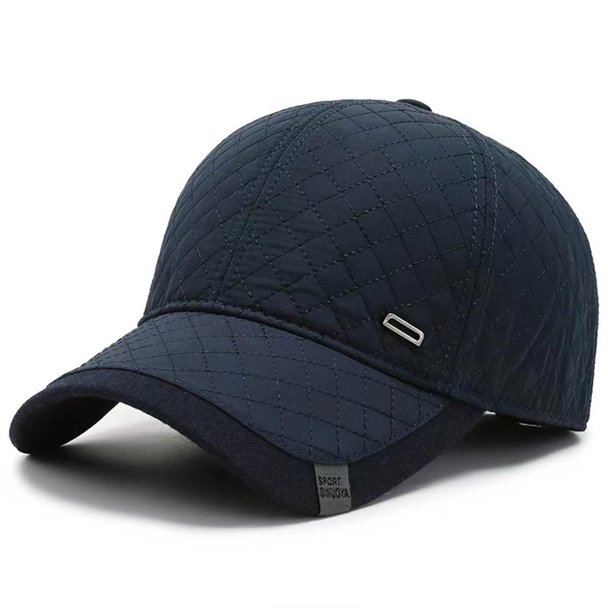 

Unisex Square Label Grid Baseball Caps With Ear Thick Winter Thicken Hats Outdoor Adjustable Casual Hat Hip Hop Cap