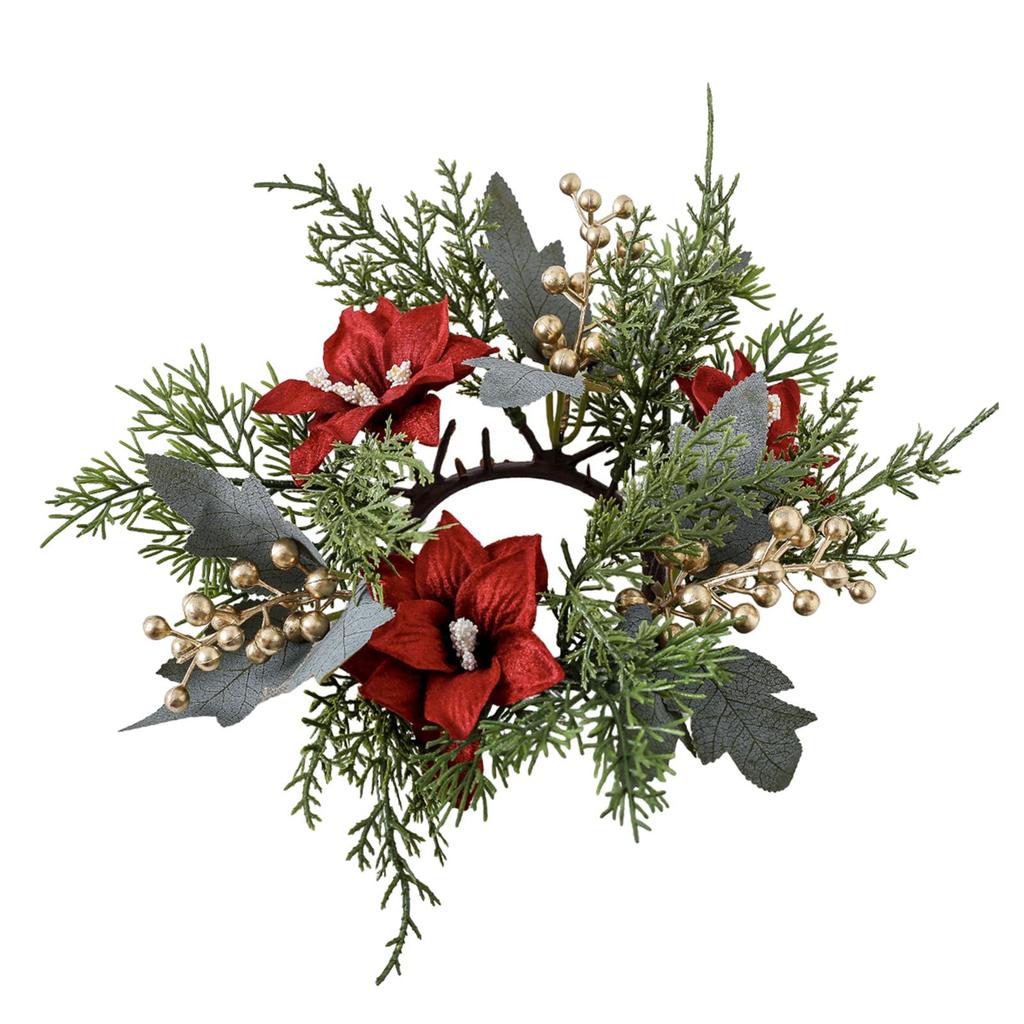Christmas Candle Ring Wreath Flower Wreath Candle Pillar Holder Candle Wreath Garland for Bar Xmas Tabletop Centerpiece Party