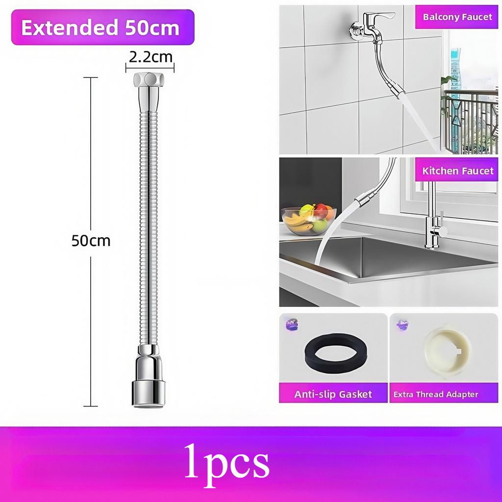 13-50cm Universal Faucet Extender Stainless Steel 360° Rotation Kitchen Bathroom Sink Anti-Splash Nozzle Aerator Extension Hose
