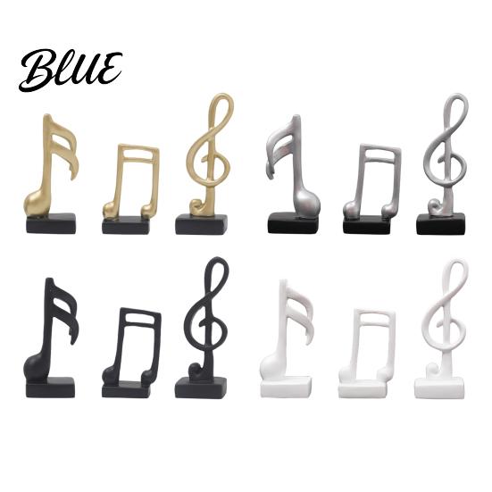 Black Resin Music Figurine 3Pcs Minimalist Note Sculpture Treble Clef & Eighth Quarter