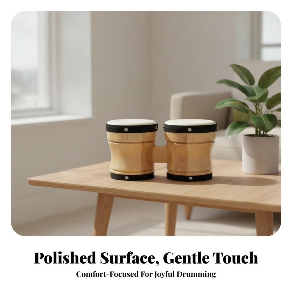 Wooden Drums Wood Finish Pair of Bongos Metal Rivets