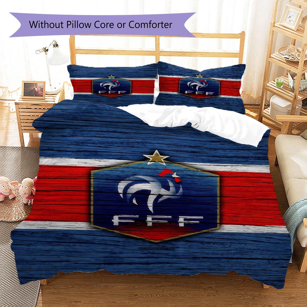 Literie à motif de l'équipe de France de football, Ensemble couette Housse de couette Taie d'oreiller Cadeau d'anniversaire pour la maison(1 housse de couette + 2 taies d'oreiller, sans garniture.)