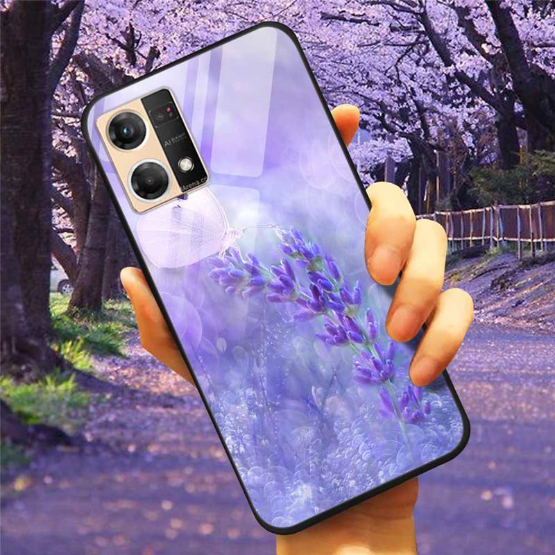For Oppo Reno7 4G Case Fashion Tempered Glass Moon Star Bumper Cases for Oppo Reno 7 4G Phone Cases CPH2363 Luxury Funda Capa