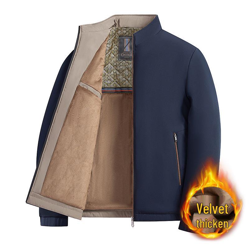 

Мужская плюшевая утолщенная куртка на молнии со стойкой воротником для осени/зимы - Не мнущаяся, сохраняющая форму и теплая куртка для пап среднего возраста. 4XL тёмно-синий