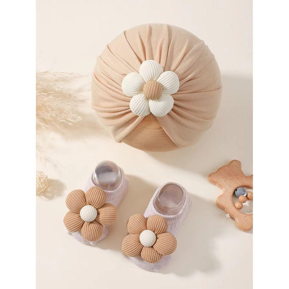 Bequeme Neugeborenenmütze mit Socken Weich Gestrickt Kleinkind Kinder Turban Baby Mütze Socken Set Foto Requisiten