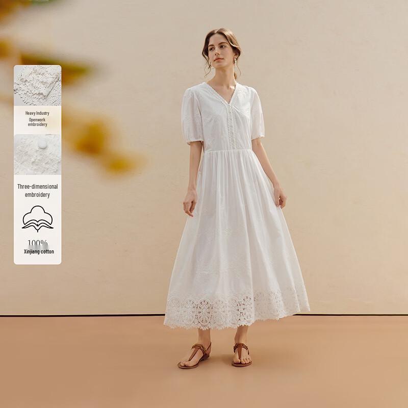 INMAN Women s Resort Embroidered Cotton V-Neck Midi Dress L