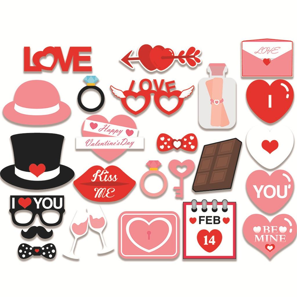 24pc Valentine's Day Photo Props Wedding Valentine's Day Photo Booth Props Party Favors