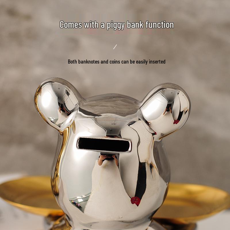 Elegant Ceramic Bear Storage Tray & Piggy Bank - Hallway Shoe Cabinet & Living Room Decor