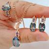 Hot Colorful Natural Zircon Ring Earrings Necklace for Women Luxury 585 Rose Gold Color Daily Wear 3pcs Jewelry Sets