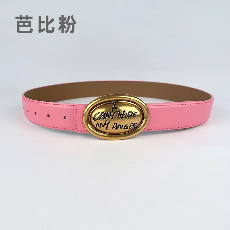 Cowhide Leather Women'S Belt Wide Version Jeans Coat High-End Women'S Leather Bandwidth 3.3Cm