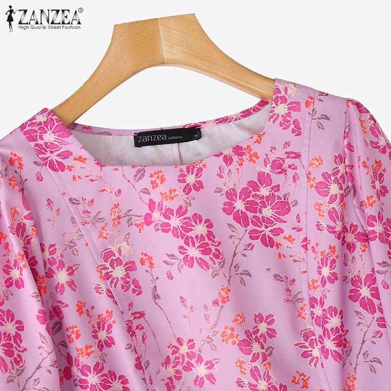 ZANZEA Casual U-Neck 3/4 Flounce Sleeve Floral Printed Blouse