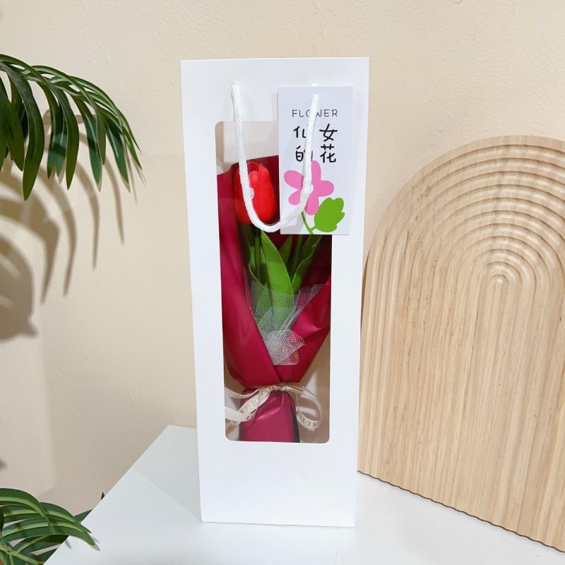 Kreativní ručně držená kytice tulipánů Háčkované květiny Puff se světelnými řetězy Ručně vyráběný dárek ke Dni učitelů, Valentýnu