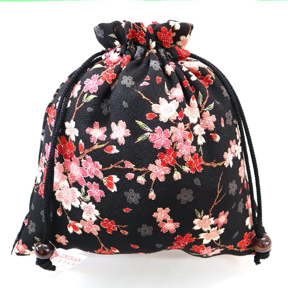 COCOLUCK Japanese Pattern Drawstring Accessory Made in Japan with Chirimen Fabric Perfect for Temple Stamp and Gifts Sakura Bag, Case, Lining, Books,