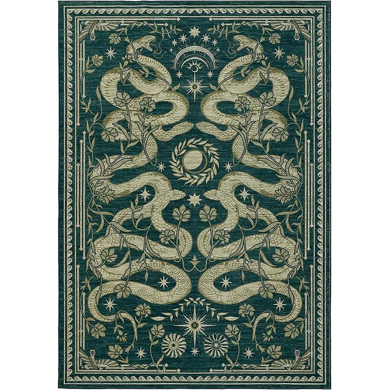 Green Living Room Carpet Snake Carpets Machine Washable Non-slip Rug Retro Home Decoration Rugs for Bedroom Bedside Floor Mat