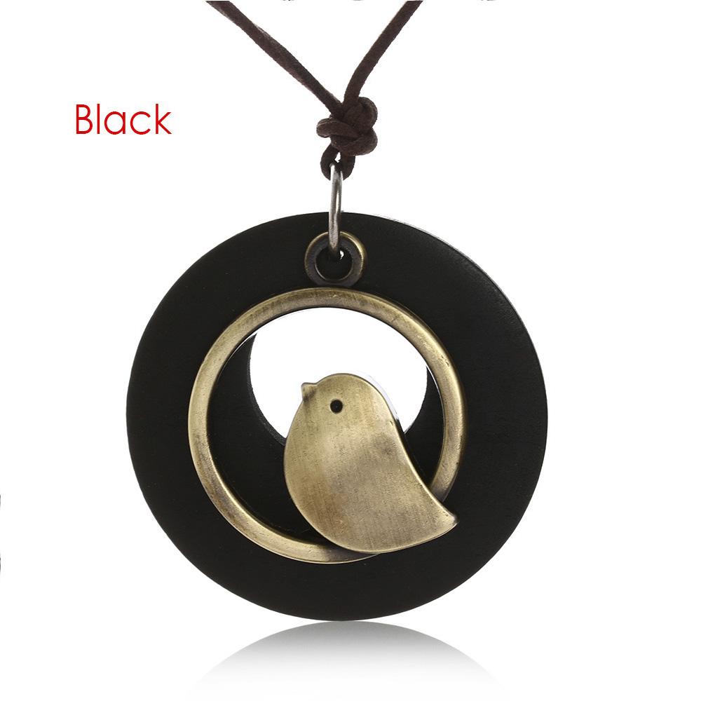 Vintage Wooden Bird Pendant Necklaces Boho Ethnic Style Metal Hollow Necklaces Retro Long Sweater Chain Rope Jewelry for Women