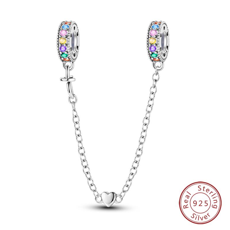 Real 925 Silver Stars & Moon Sunflower Safety Chains Spacer Beads Charms Fit Qikaola 925 Bracelets DIY Jewelry