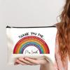 Rainbow Teacher Custom Name Canvas Cosmetic Bag Zipper Wallet Travel Perfume Lipstick Pouch Office Supplies Storage Pencil Case