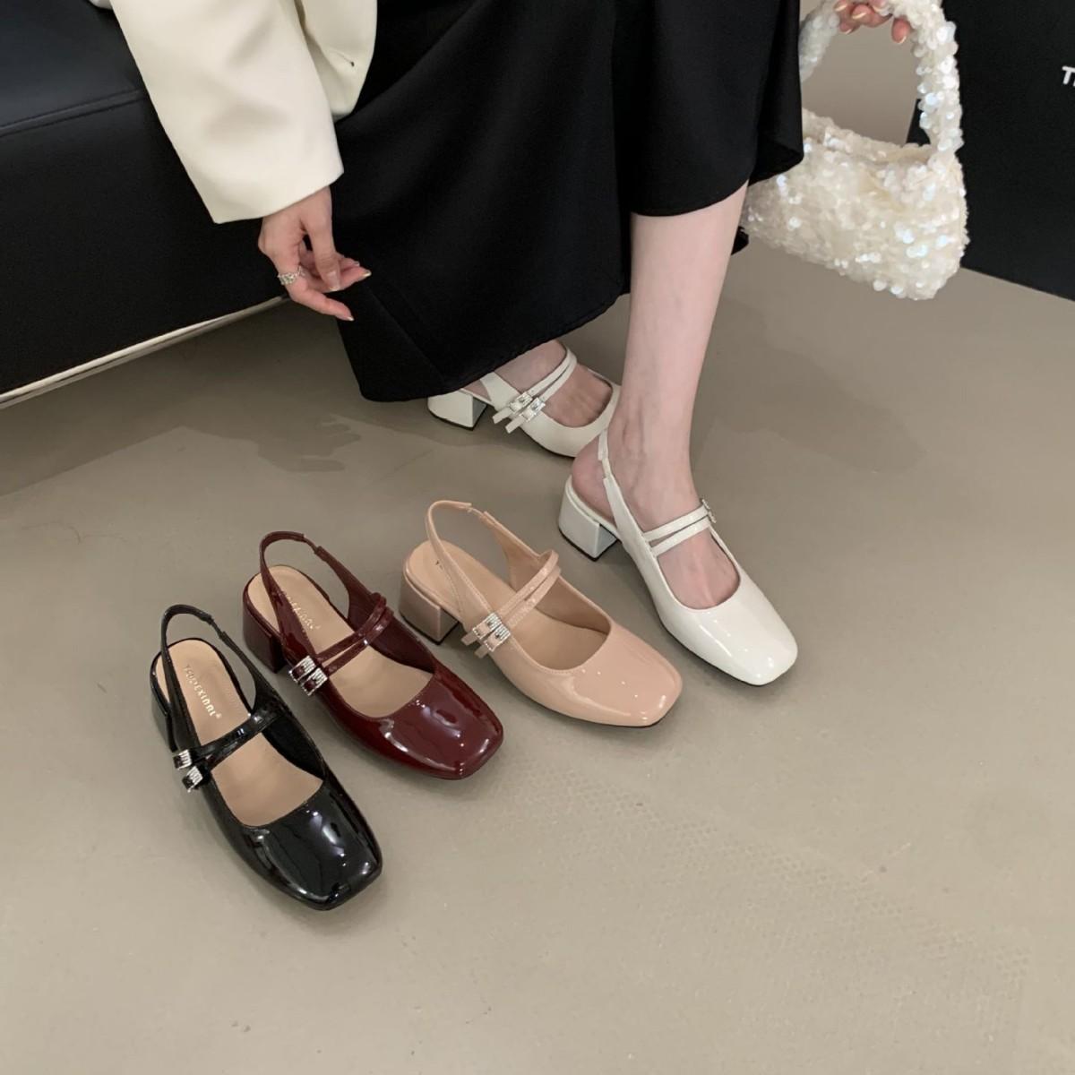 

2025 new round head one-word with shallow mouth versatile OL rhinestone thick heel commuter work professional women s shoes 39 молочный белый