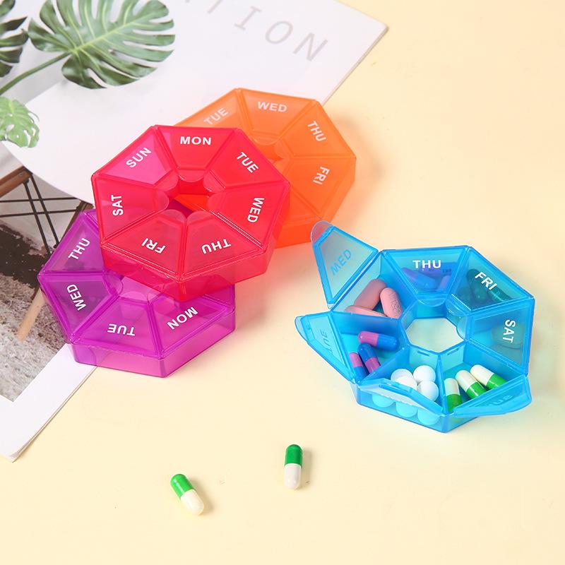 Compact Octagonal 7-Grid Transparent Pill Organizer - Dustproof, Portable, and Colorful