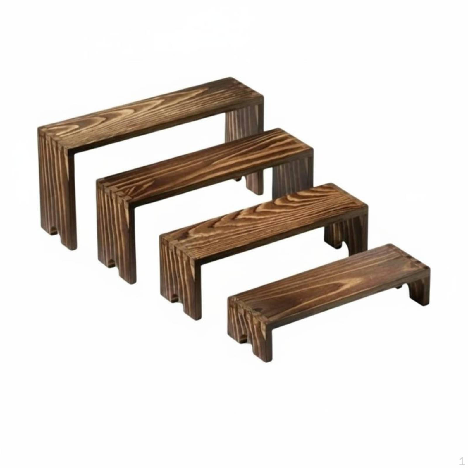 4 Pieces Tiered Display Stand Desktop Wooden Riser Space Saving Wood for
