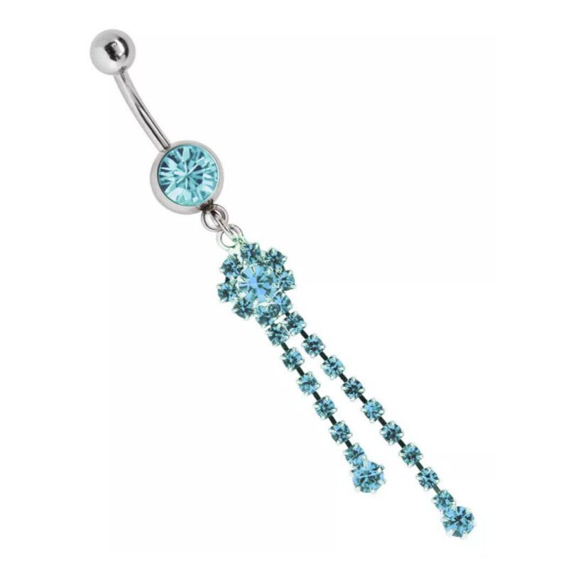 Navel Stud Female European and American Sexy Welding Chain Fancy Internet Celebrity Body Piercing Tassel Anti-Allergy Belly Ring Style 5 Sky Blue Diamond