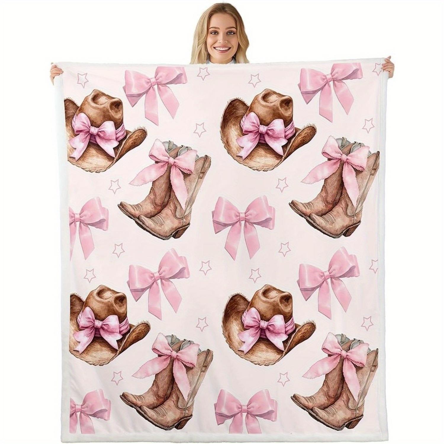 Shunika Chen Unisex [Allergy-Friendly Machine Washable Blanket] Cozy Vintage Western-Themed Throw Blanket - Cowboy Hat & Boots Design, Soft Flannel