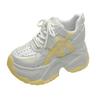 Fashion 10CM New Chunky Leather Sneakers Summer Casual Vulcanized Shoes Woman High Platform Breathable Air Mesh Sneakers Sport Dad Shoes