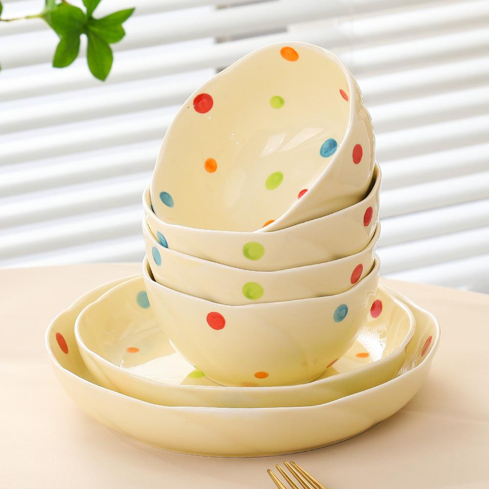 Cream Love Ceramic Tableware Set Creative Household Polka Dot Dishes Housewarming Gift Rice Soup Bowl Combination