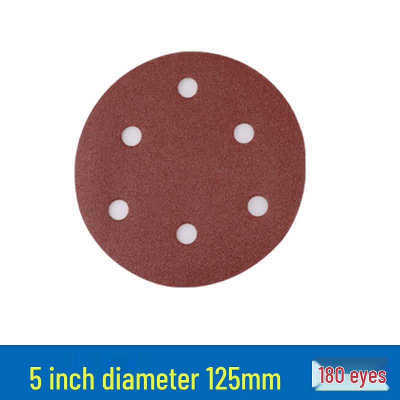 Red Sand Flocking 5-Inch Self-Adhesive Sandpaper Disc, 6 or 8 Holes, for Dry Grinding and Polishing