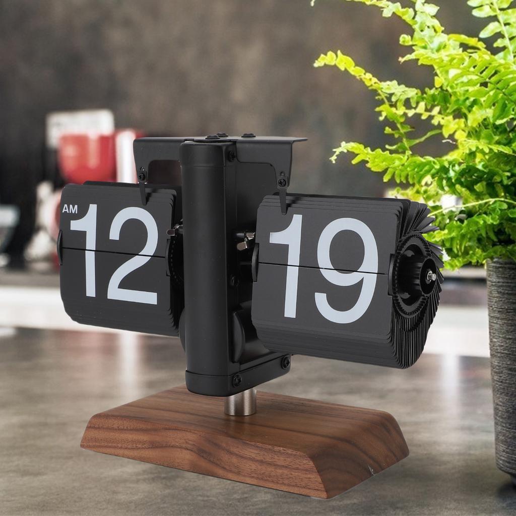 Digital   Desk Clock 12 Hours Battery Powered Retro Mechanical Auto   Down Clock with Wood Base for Living Room