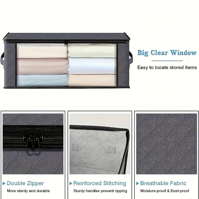 Non-Woven Fabric Storage Bins with Large Clear Windows Zipper Closure Foldable Organizer Boxes for Clothes Bedding Toys Blankets
