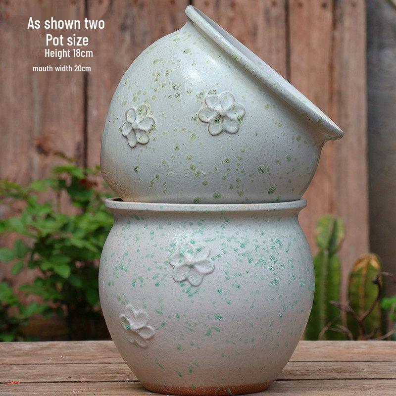 Handmade Embossed Rose Ceramic Succulent Pot, Tall Breathable Coarse Pottery, Large Mouth Plant Pot with Flower Design.