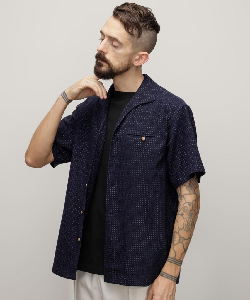 Schott NYC HV SHIRT "POLKA DOT" / Hemp Viscose Shirt "Polka Dot" / 782-4123015 Men's S 120 Navy