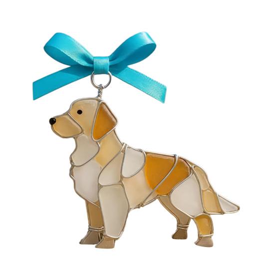 Colorful Dog Acrylic Suncatcher Stained Glass Corgi/Bulldog/Chihuahua Ornament Window Christmas Tree Hanging Decor with Bow Holiday Gift for Dogs