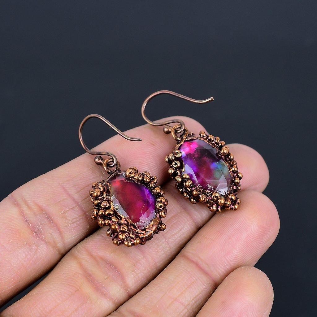 Ammolit Ohrringe Edelsteinschmuck, Kupfer elektrogeformte handgefertigte Ohrringe, Schmuck im neuesten Design