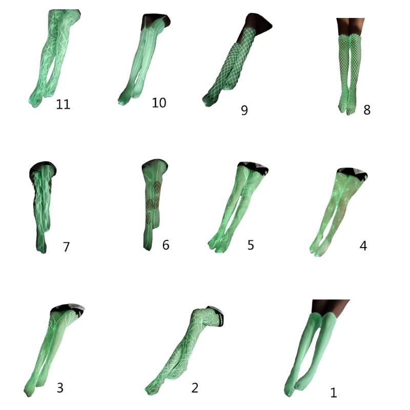 Luminous Glowing Jumpsuit Socks Stockings Fishnet Tights High Waist Fishnet Leggings Thigh Highs Stocking for Women Girl