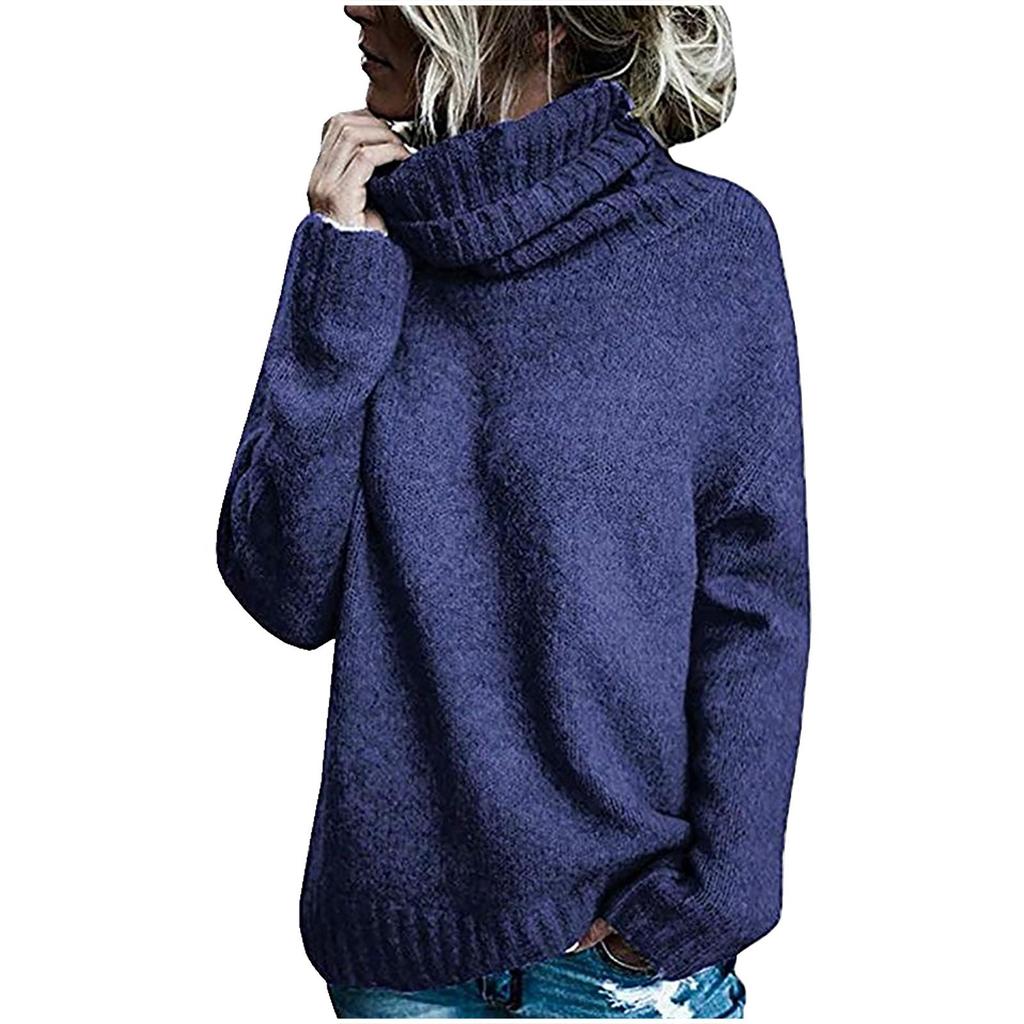 Womens Fashion Solid Long Sleeve Sweater Loose Turtleneck  Knitting Sweater
