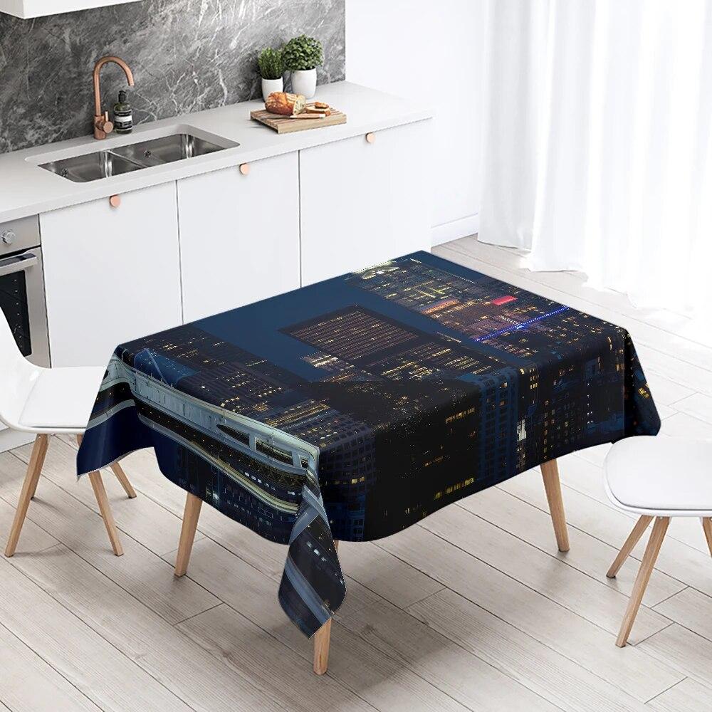 World Famous City Building Night View Tablecloth Party Restaurant Table Decoration Waterproof  New Home