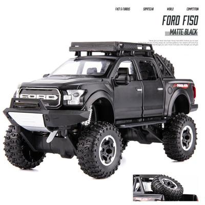 1:32 Scale Ford Raptor F150 Big Wheel Alloy Diecast Car Model, With Sound Light Pull Back Car Toys For Children Xmas Gifts,