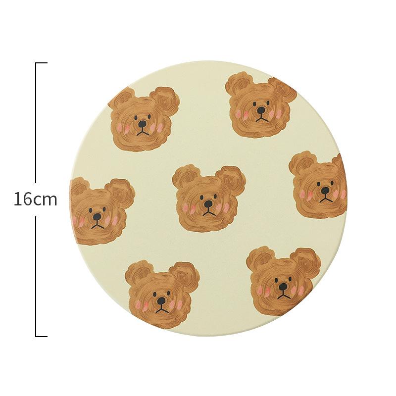 Emo Bear Coasters Creative Ceramic Heat Insulation Mats Simple Household Absorbent Anti-scald Pot Mat Kitchen Home Accessories