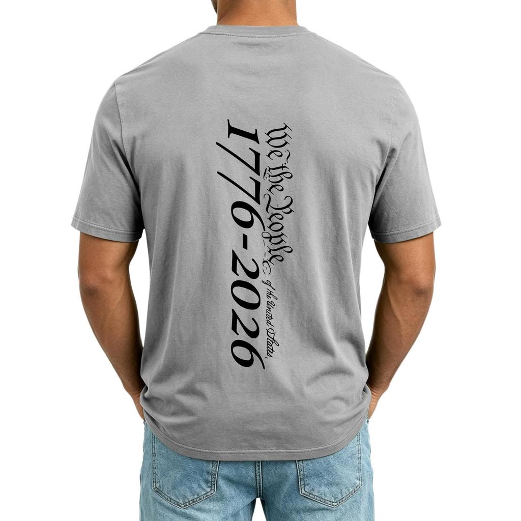 Men’s V Neck Short Sleeve T Shirt with 1776 Print Casual Loose Fit Top with Chest Pocket Suitable for Everyday Wear