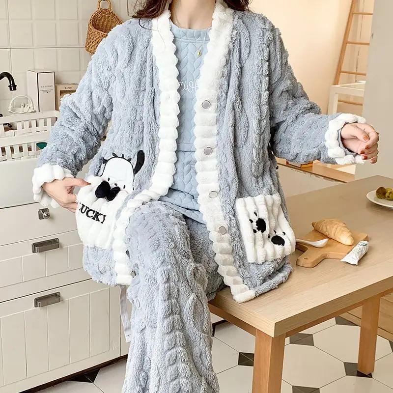 Winter Thickened Maternity Pajamas, Coral Velvet Pajamas, Women's Thickened Warm Home Clothes, Women's Home Clothes